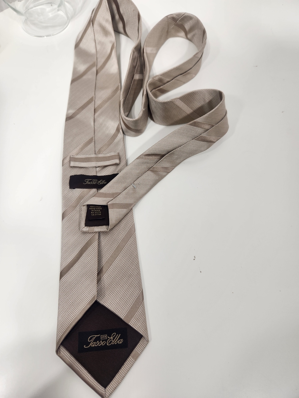 Tasso Elba Beige Stripe Silk Tie